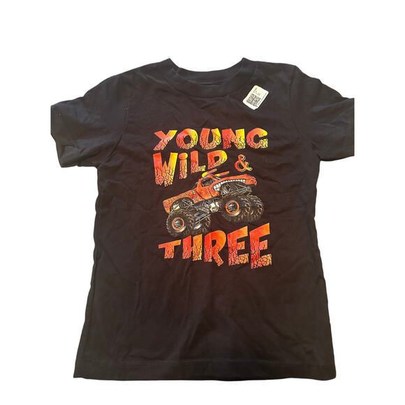 NWT Port and Company Kid's Black Short Sleeve T Shirt Young Wild Three Size 4T - Picture 1 of 3
